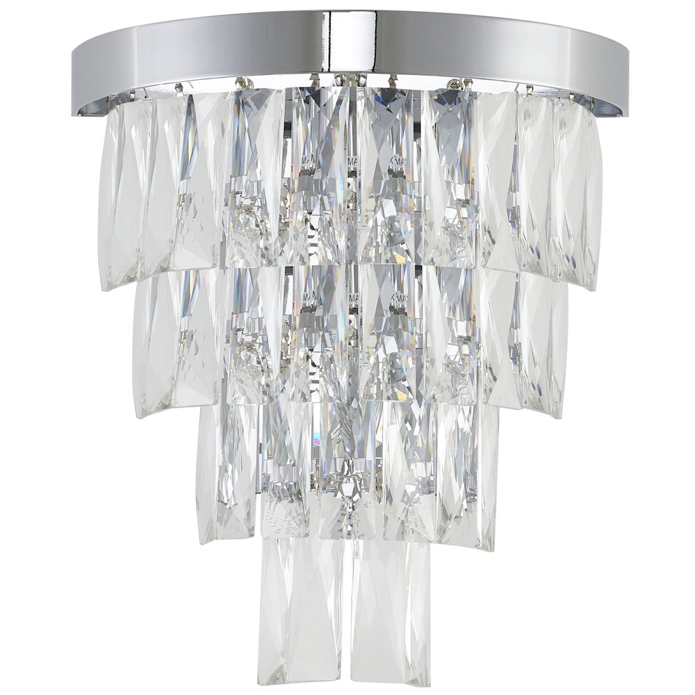 3-Light Chrome Wall Sconce With Clear Hanging Crystals. Picture 2