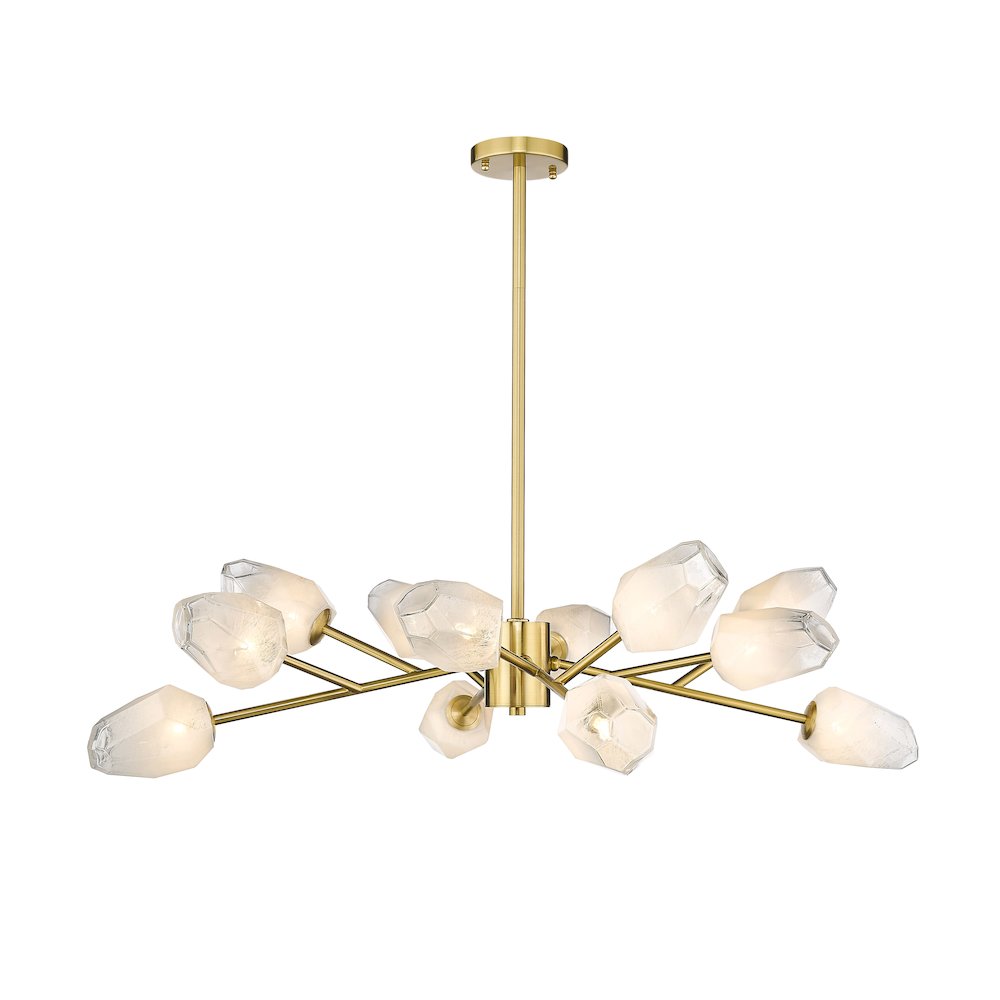 12-Light Gold Chandelier With White Glass Shades. Picture 1