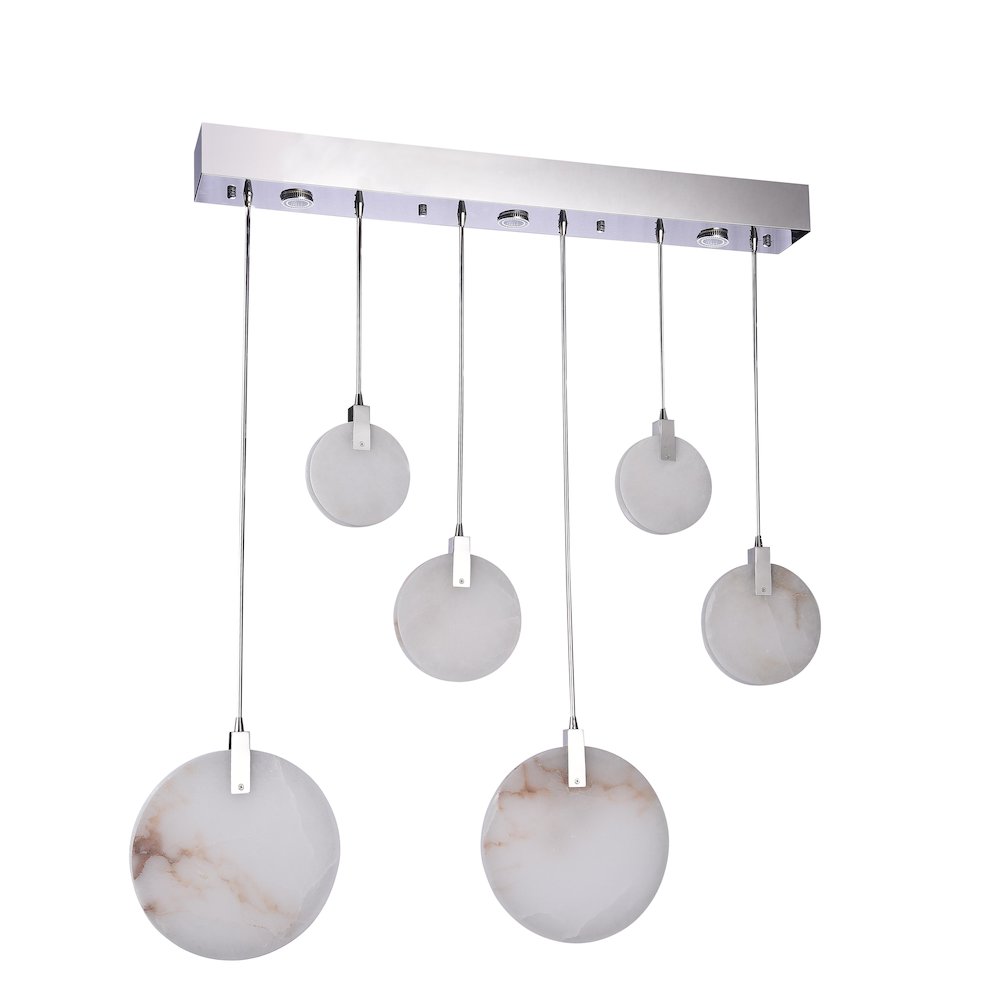 1-Light Chrome Stainless Steel LED Pendant With A Round Spanish Alabaster. Picture 2