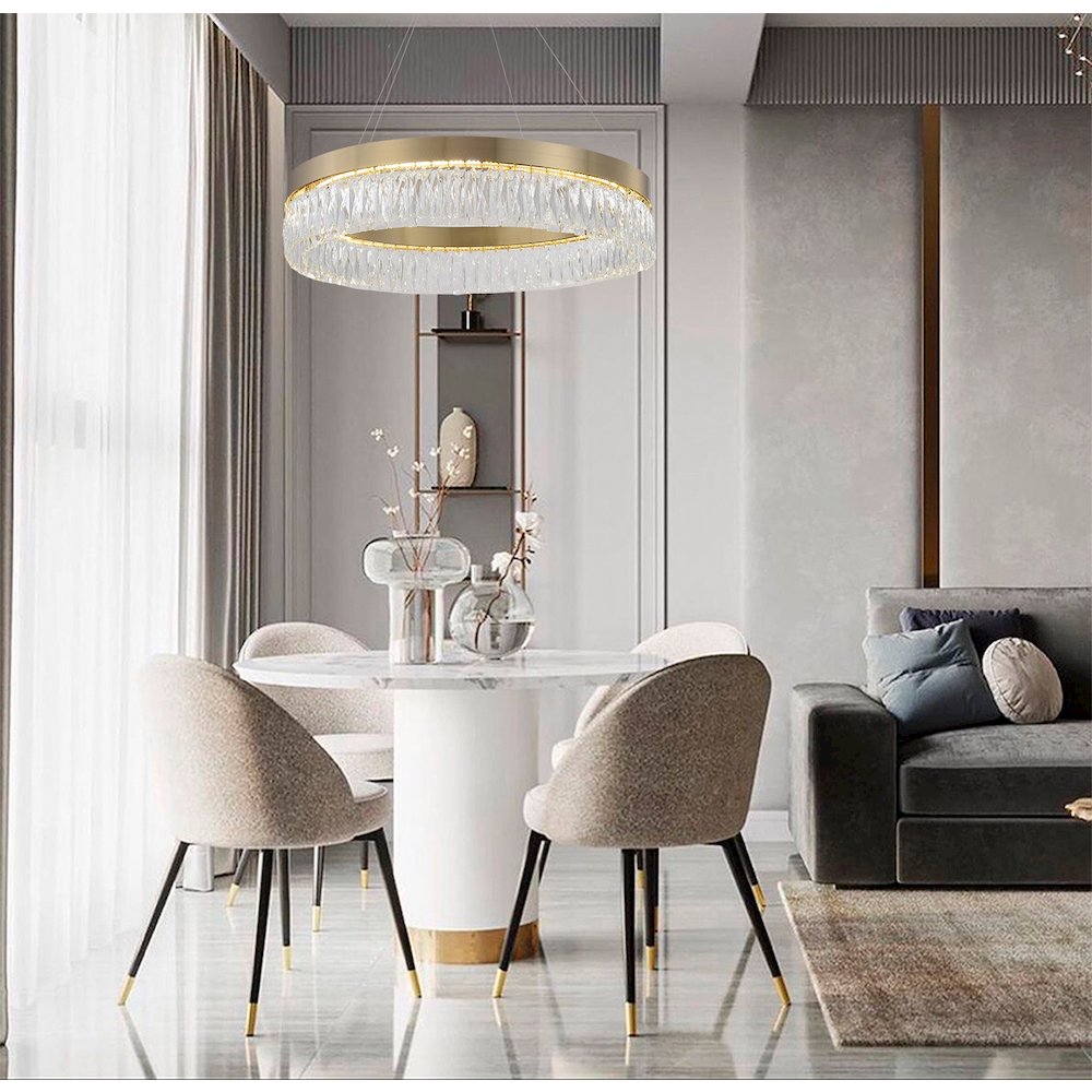 1-Light Gold LED Chandelier With Clear Crystal Accents. Picture 6