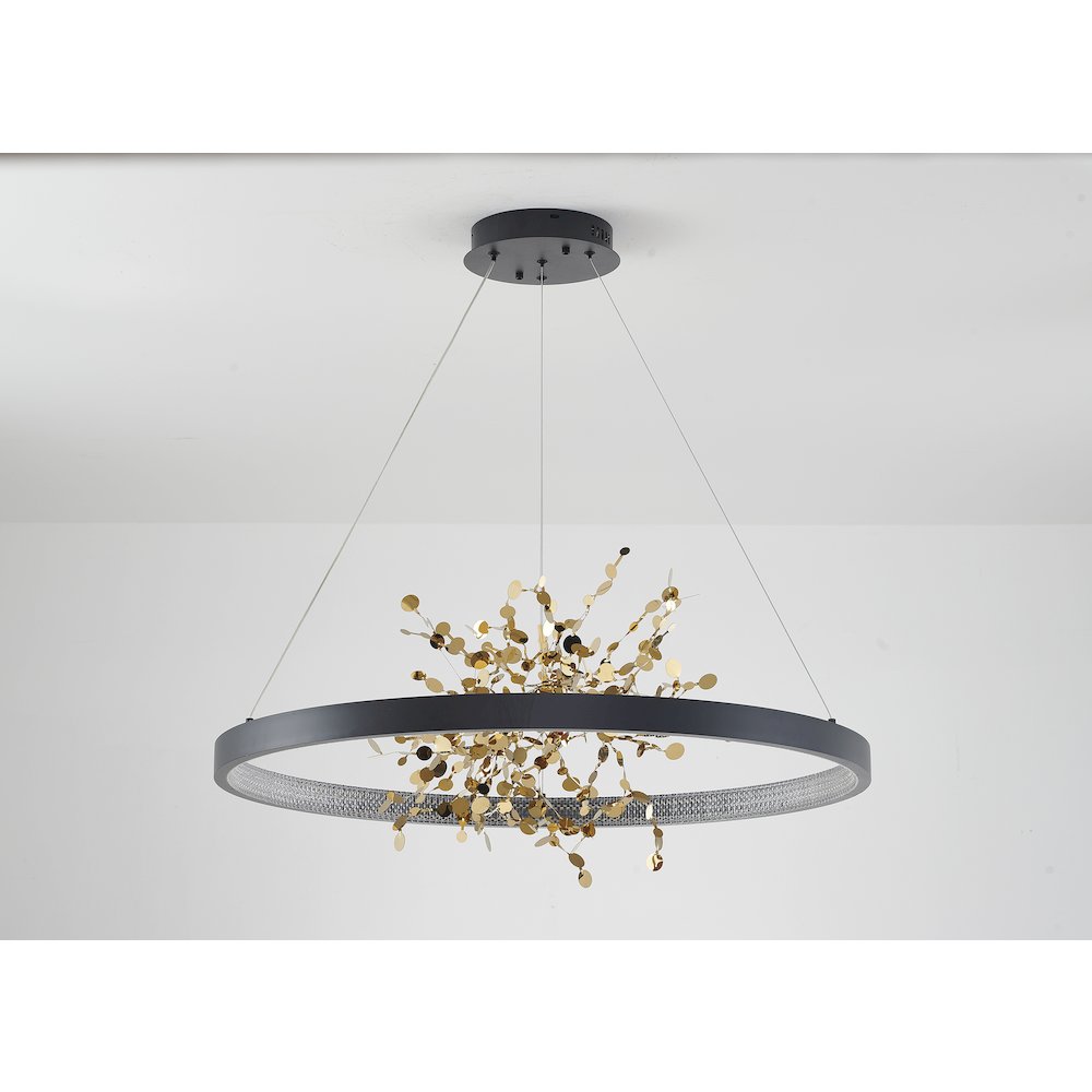 1-Light Sand Black Stainless Steel LED Chandelier, Aluminum Confetti Interior. Picture 2
