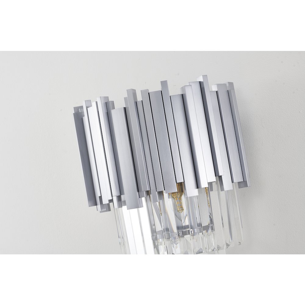 3-Light Shiny Nickel Wall Sconce With Clear Hanging Crystals. Picture 4