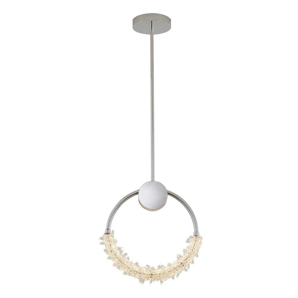 1-Light Chrome LED Pendant With Clear Crystal Beading. Picture 1