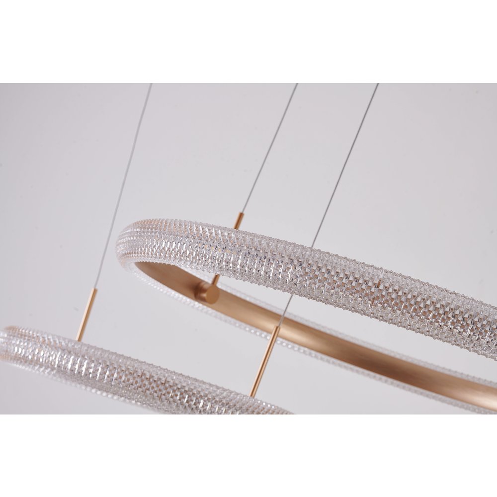 2-Light Gold Dimmable LED Chandelier With Clear Acrylic Diffusers. Picture 4