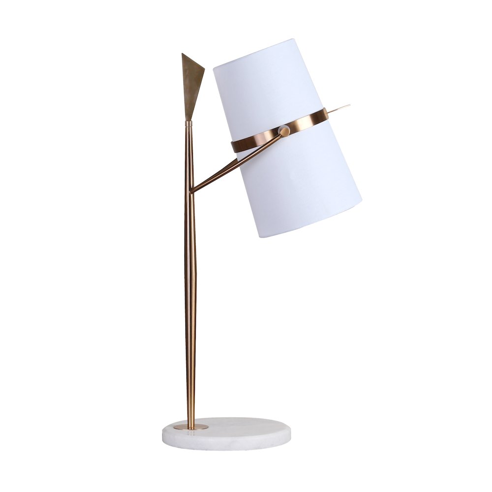 2-Light Gold Table Lamp With A Marble Base And A Shade. Picture 1
