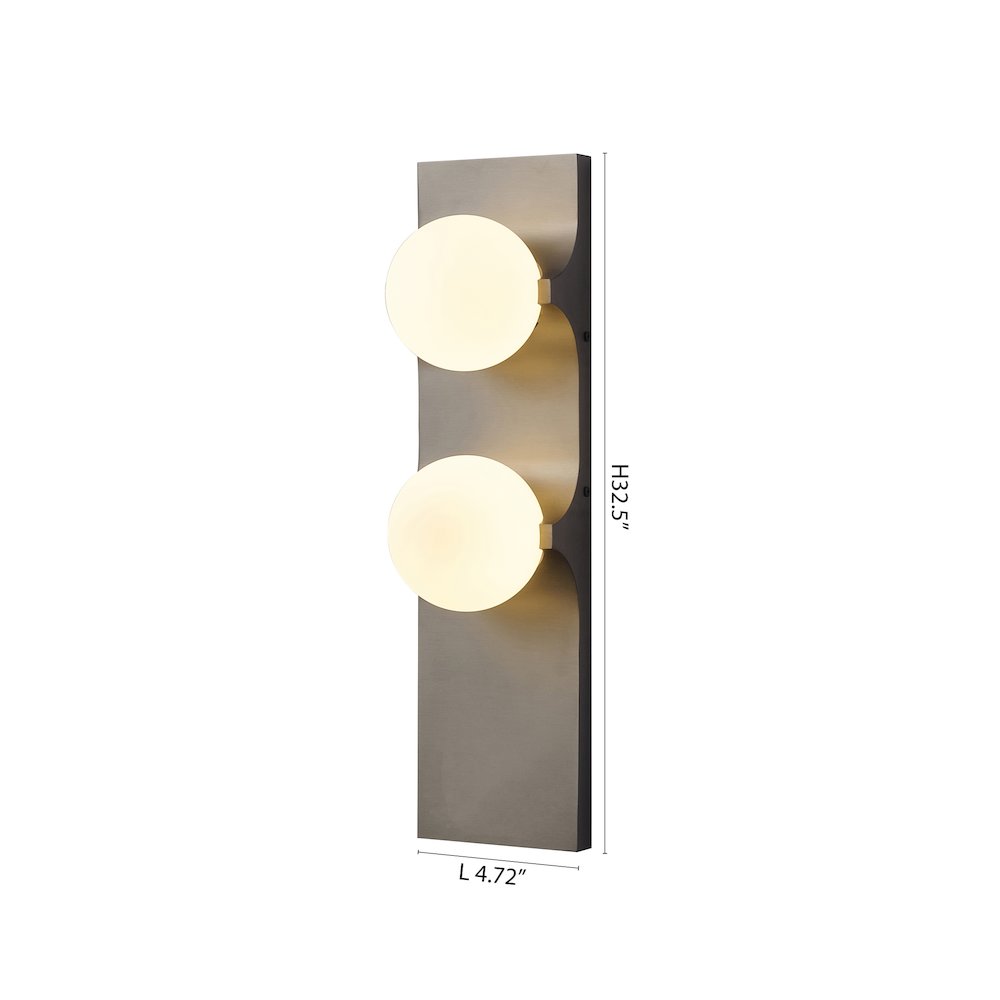 2-Light Black Stainless Steel Wall Sconce With White Glass Shades. Picture 5