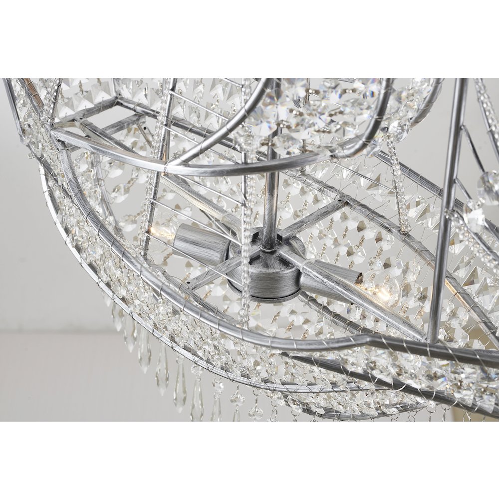 4-Light Antique Silver Iron Chandelier With Clear Crystals. Picture 6