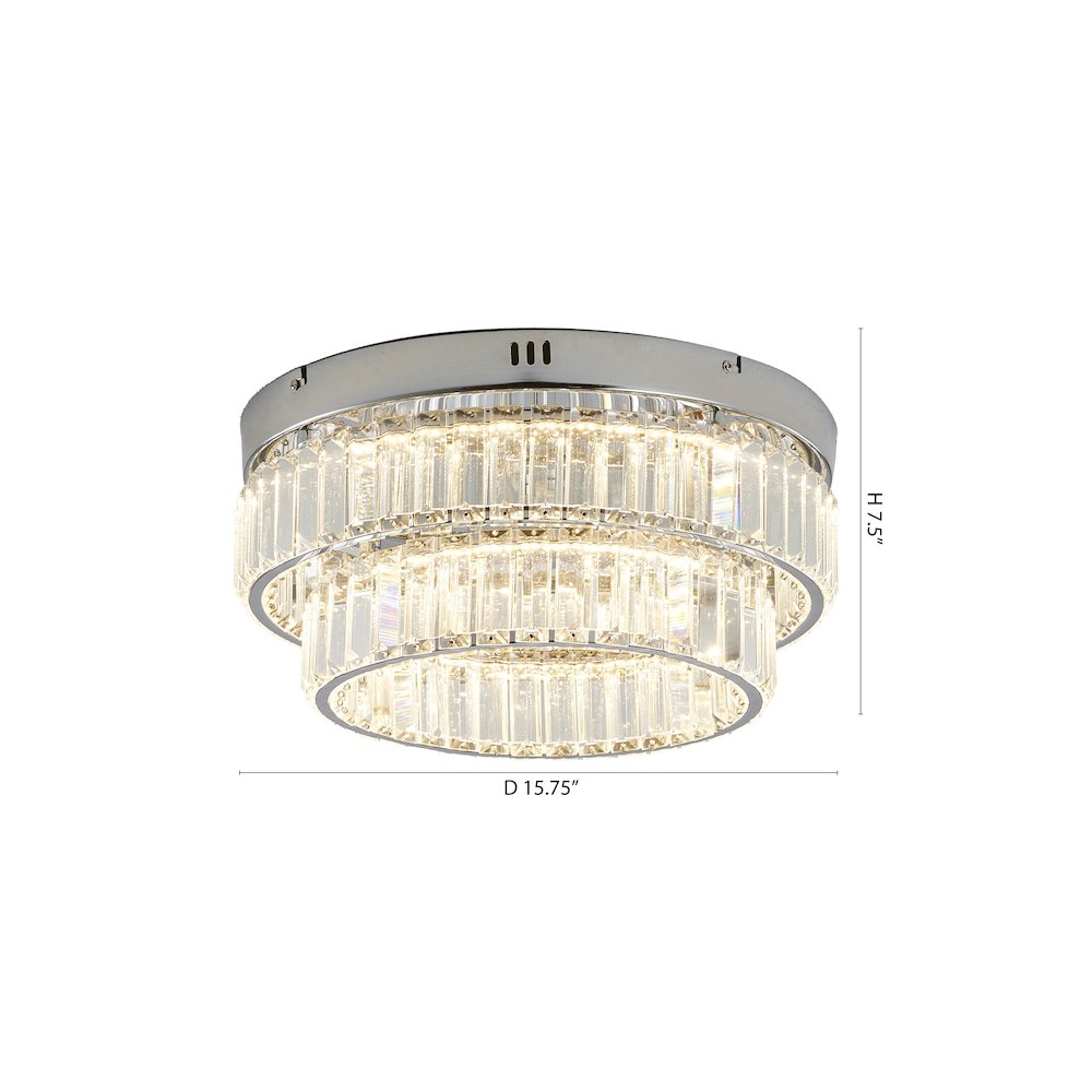 2-Light Chrome Dimmable LED Flush Mount With Clear Crystals. Picture 8