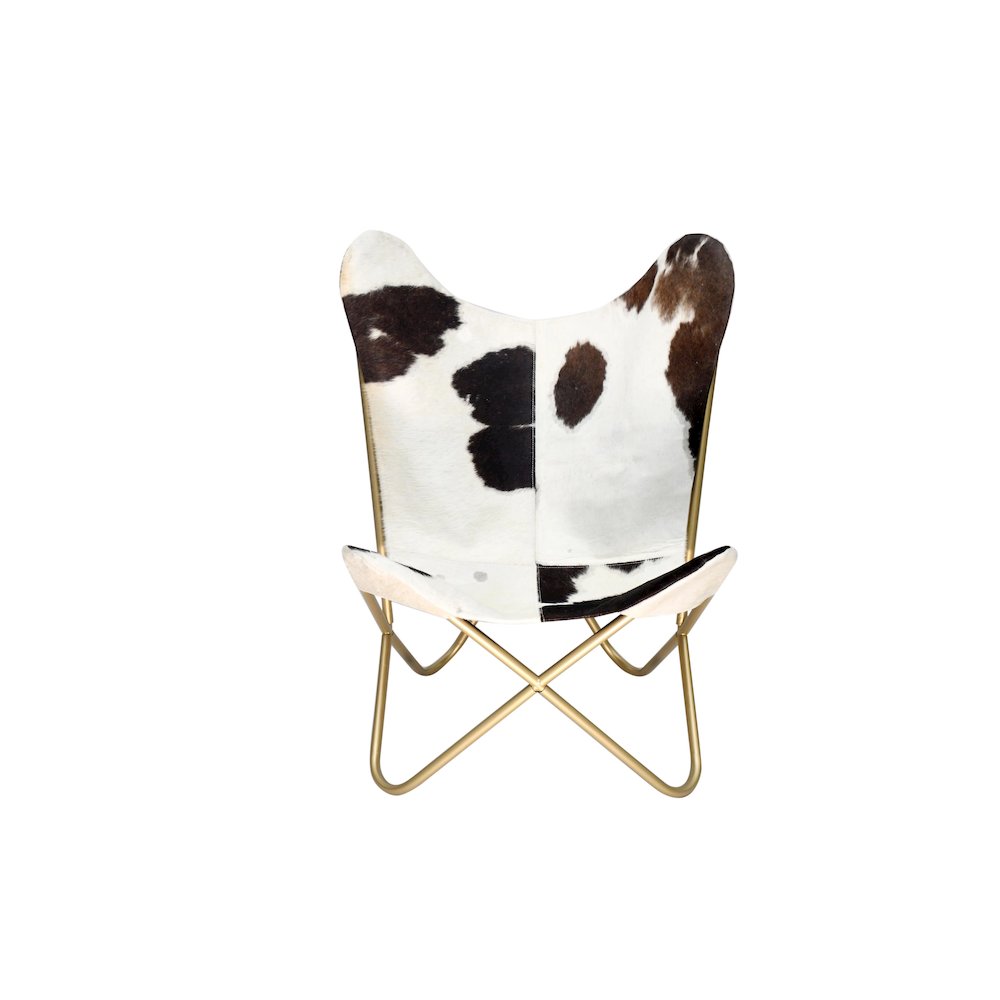 Gold Stainless Steel Chair With Black And White Hairline Leather. Picture 2