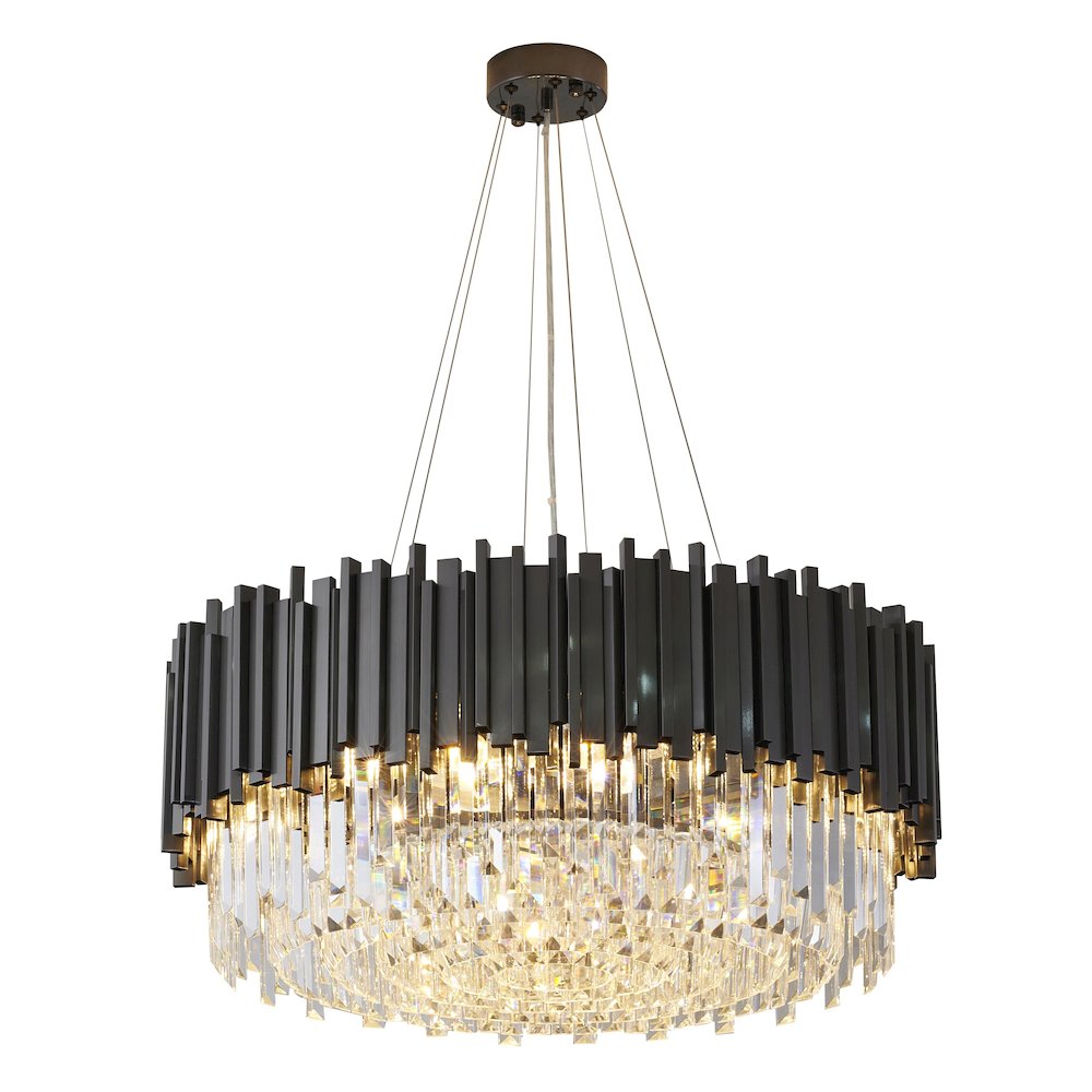 12-Light Black Stainless Steel Chandelier With Clear Crystals. Picture 1