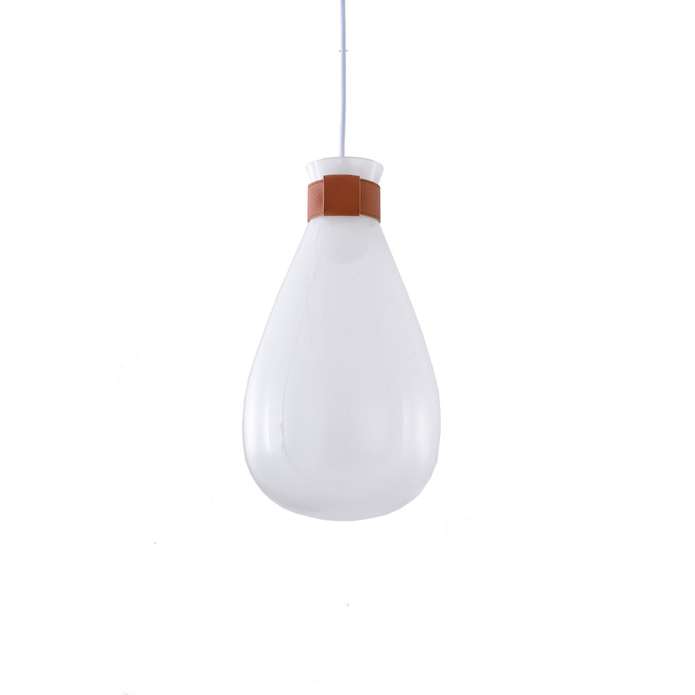 1-Light White Glass Jar Pendant With A Leather Band. Picture 4