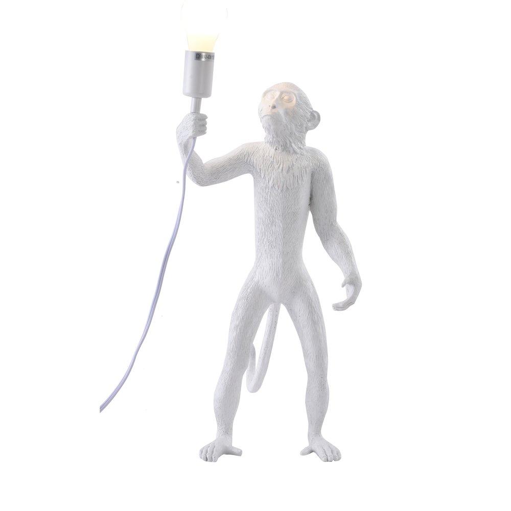 1-Light White Standing Resin Monkey Table Lamp. Picture 1