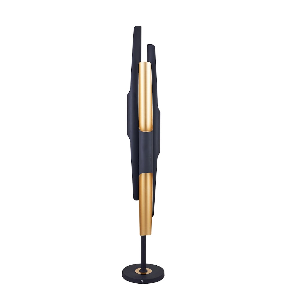 6-Light Matte Black Floor Lamp With Gold Interior. Picture 2