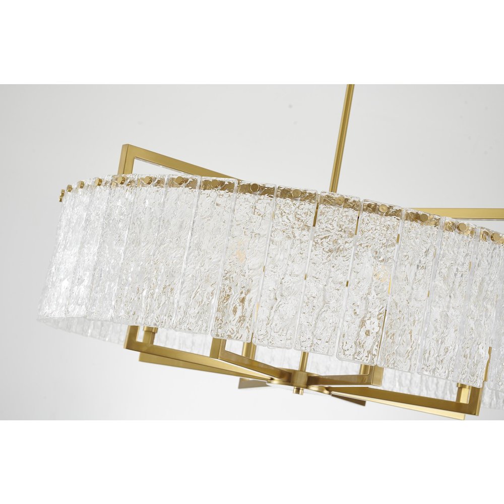 8-Light Brass Chandelier With Hanging Clear Rippled Glass. Picture 3