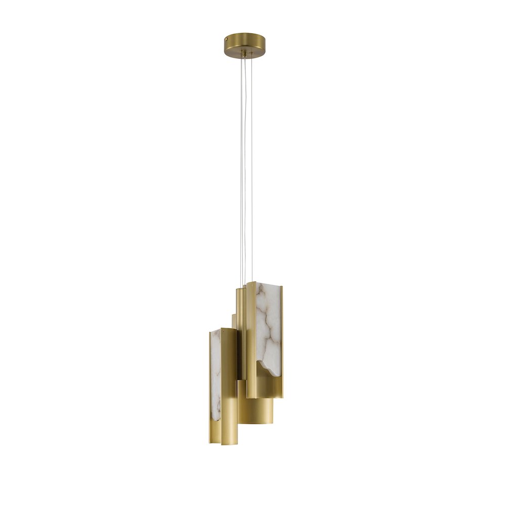 3-Light Satin Brass Aluminum LED Pendant With White Alabaster Accents. Picture 2