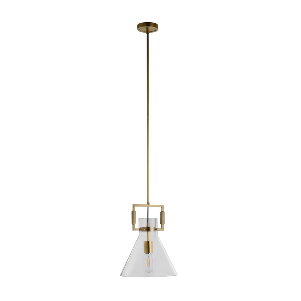 1-Light Brass Single Pendant With A Clear Glass Shade. Picture 2