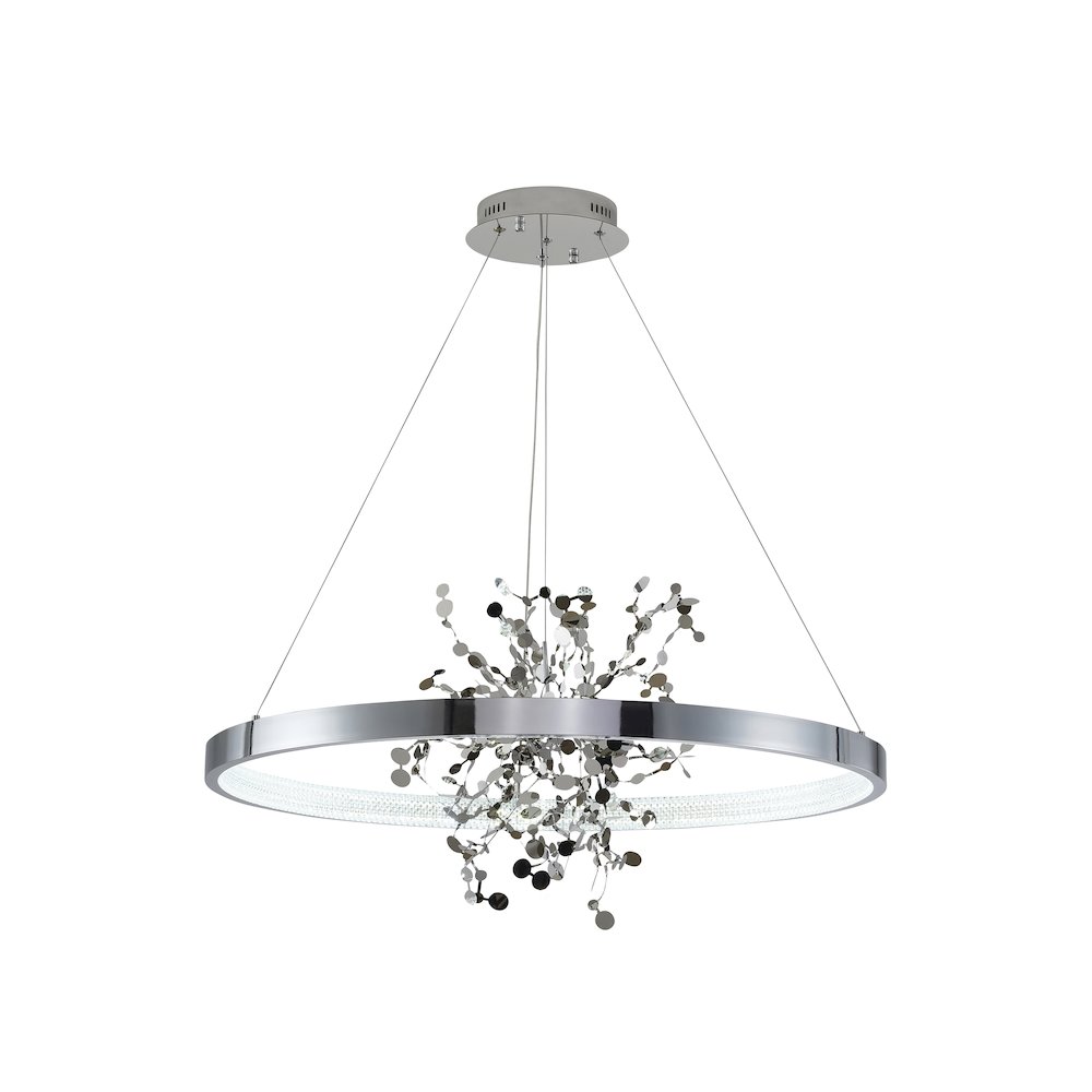 1-Light Chrome Stainless Steel LED Chandelier, Chrome Aluminum Confetti Interior. Picture 1