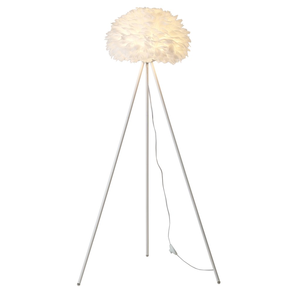 1-Light White Goose Feather Ball Floor Lamp With A White Iron Frame. Picture 1
