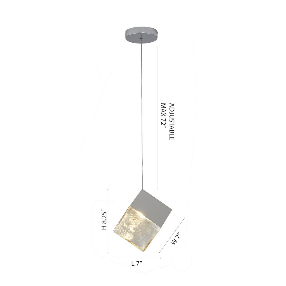 1-Light Chrome Cubed Pendant With A Clear Distorted Glass Shade. Picture 5