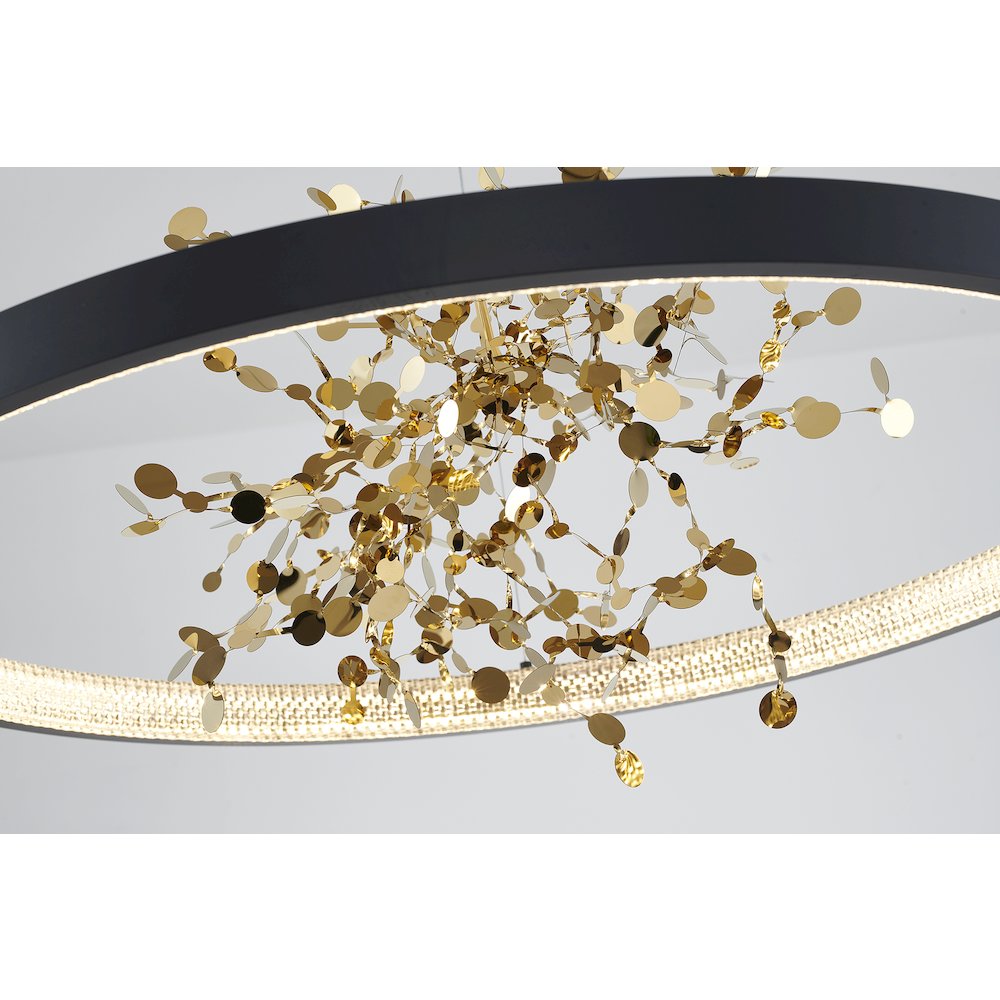 1-Light Sand Black Stainless Steel LED Chandelier, Aluminum Confetti Interior. Picture 4