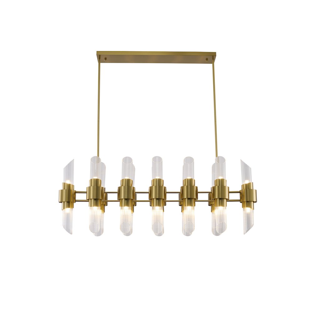 20-Light Satin Brass Iron Chandelier With Clear Glass Shades. Picture 1