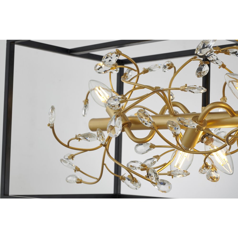 8-Light Black Cage Chandelier With Gold Branch And Clear Crystals. Picture 4