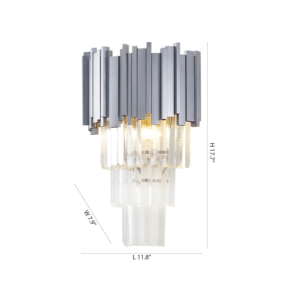 3-Light Shiny Nickel Wall Sconce With Clear Hanging Crystals. Picture 5