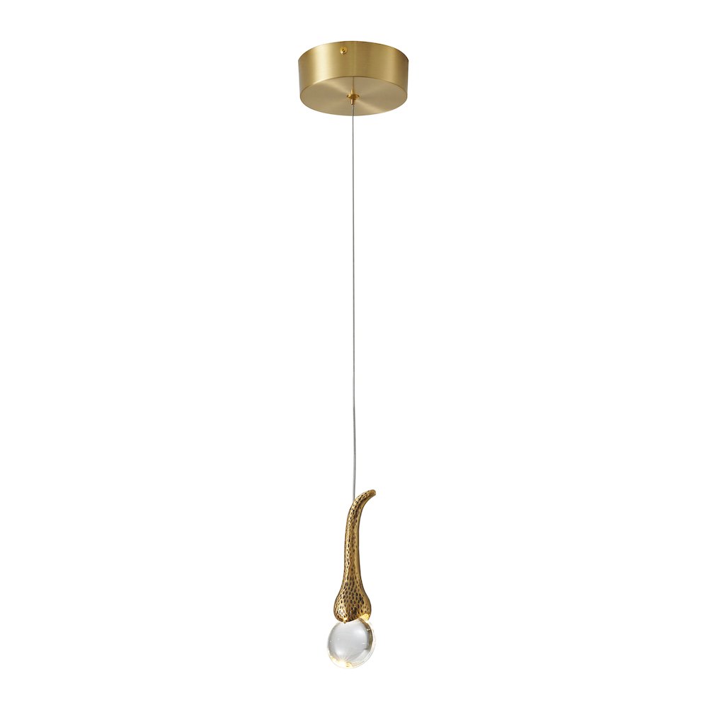 1-Light Gold LED Single Pendant With A Clear Crystal Accent. Picture 1