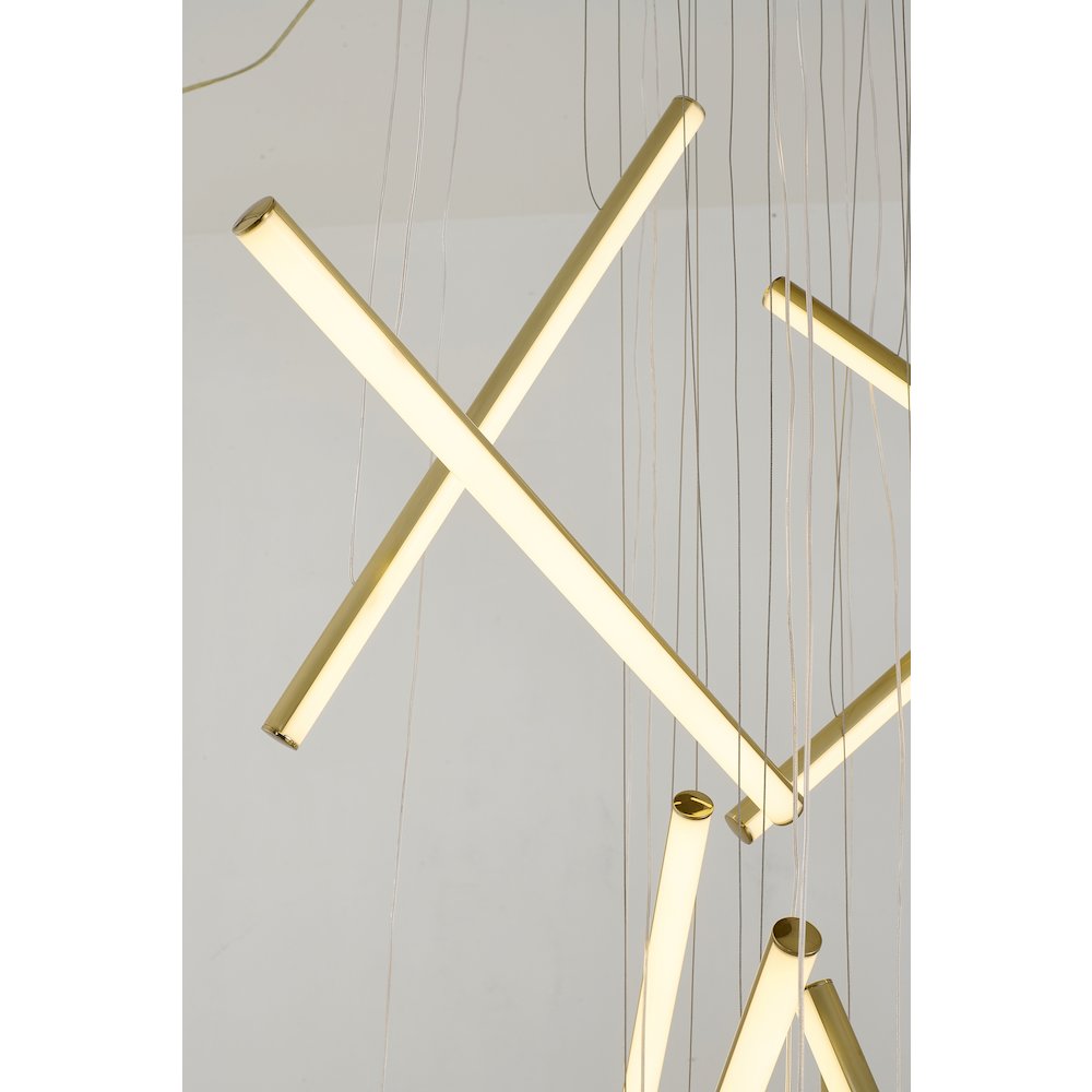 12-Light Brass Metal LED Chandelier With White Acrylic Diffusers. Picture 3