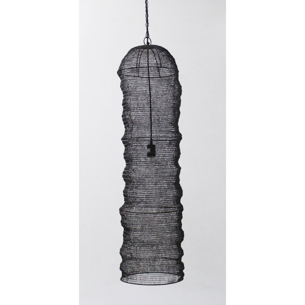 1-Light Satin Black Pendant With A Chain Basket Shade. Picture 2