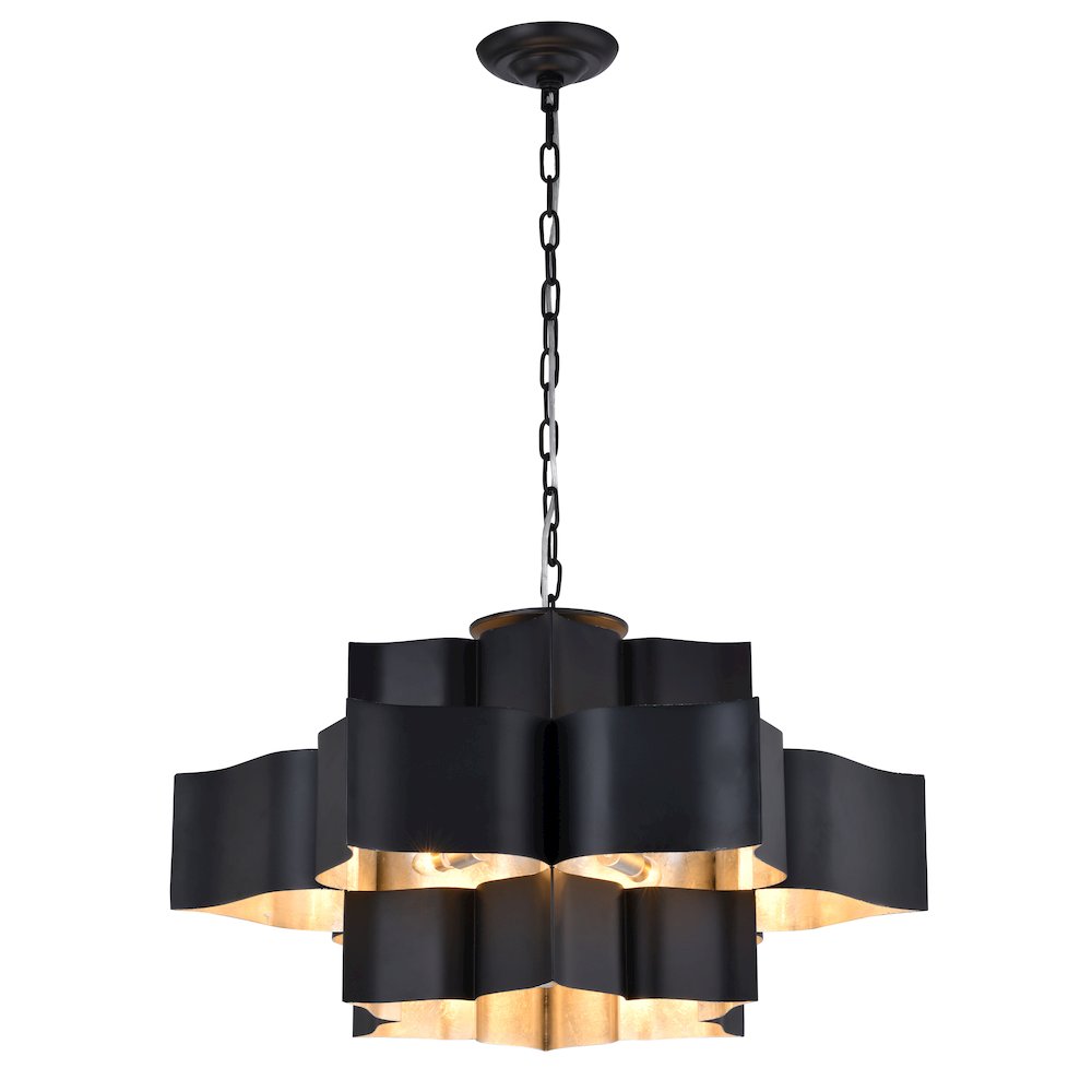 12-Light Matte Black Iron Chandelier With A Silver Leaf Interior. Picture 1