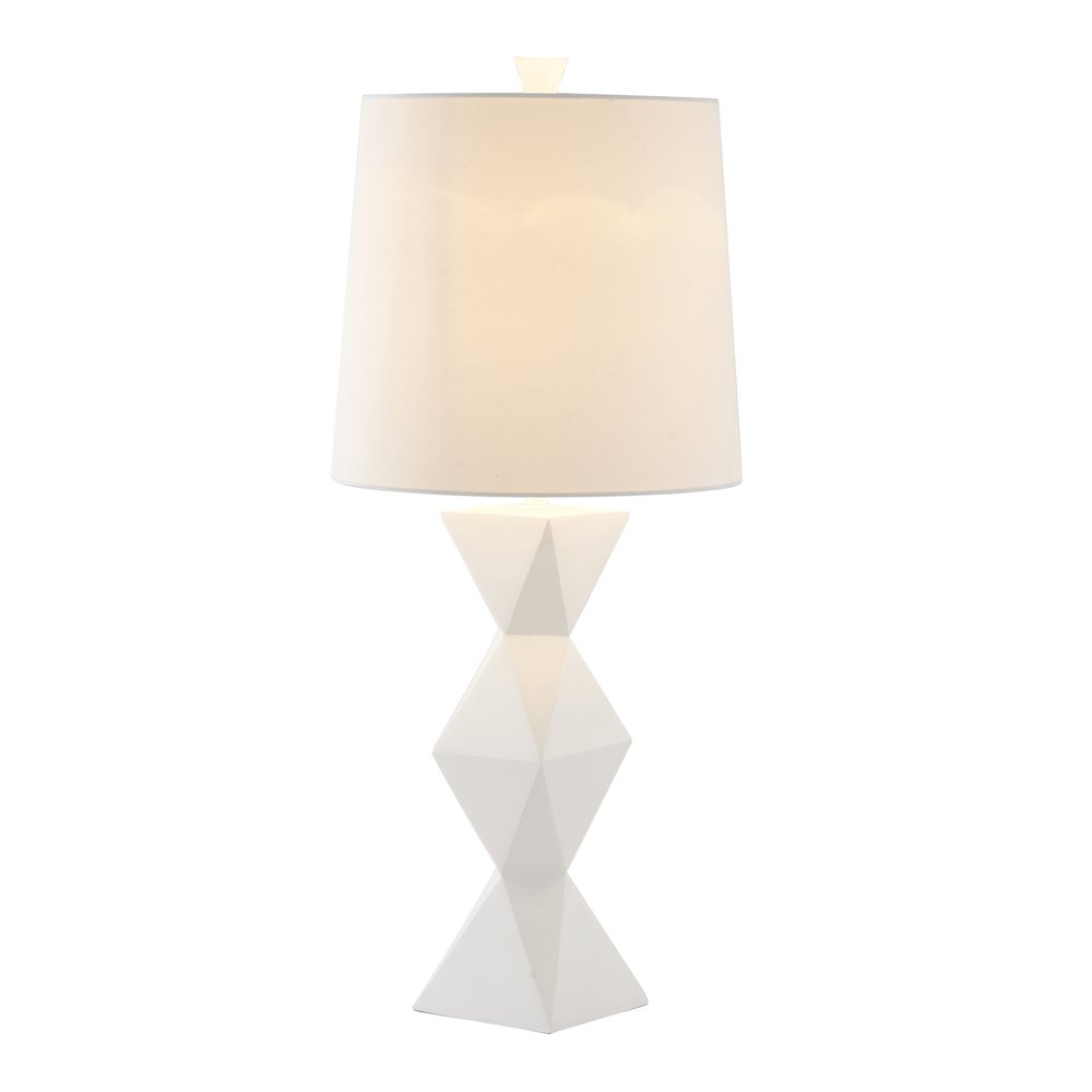 1-Light White Polyresin Base Table Lamp With A White Drum Linen Shade. Picture 1