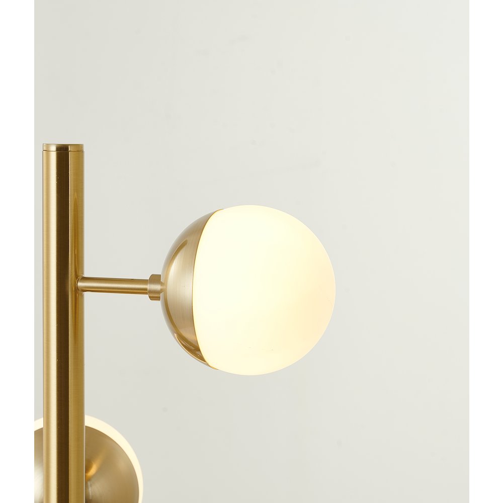 3-Light Brass Metal Table Lamp With White Glass Shades. Picture 4