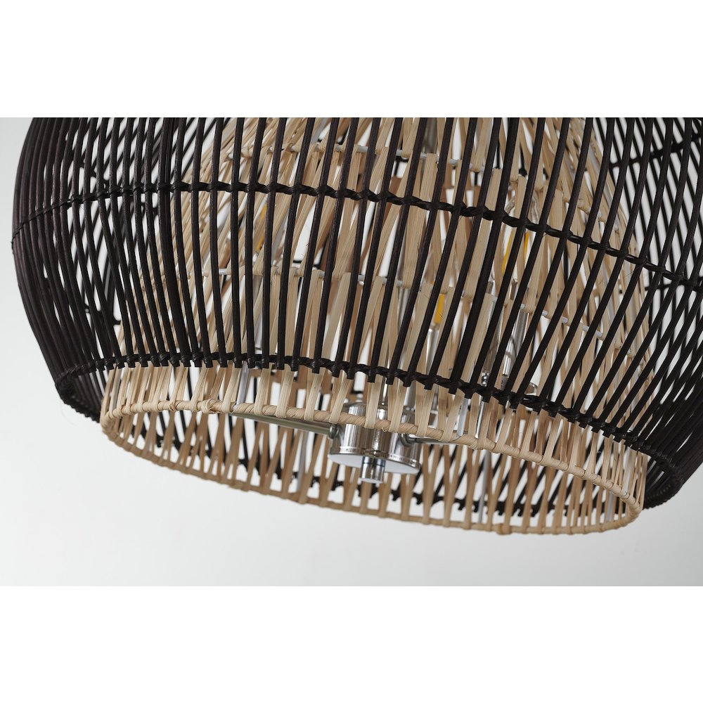 3-Light Chrome Chandelier With Black And Natural Wood Shade. Picture 3