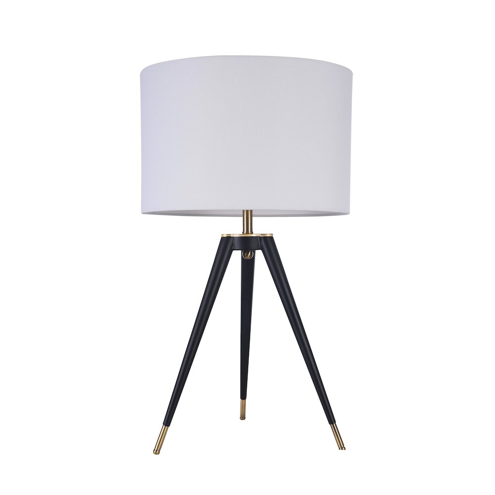 1-Light Black Table Lamp With A White Linen Drum Shade. Picture 2