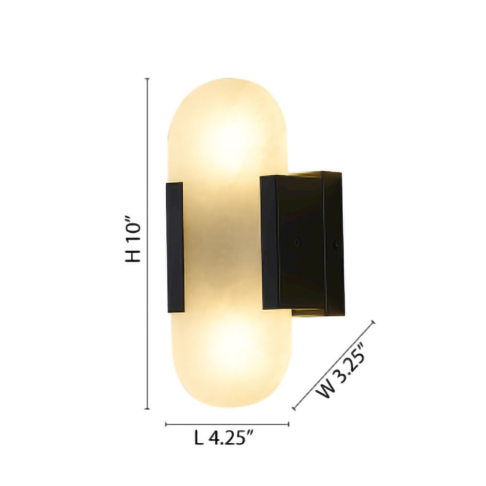 2-Light Satin Black Metal LED Wall Sconce With A Alabaster Shade. Picture 4