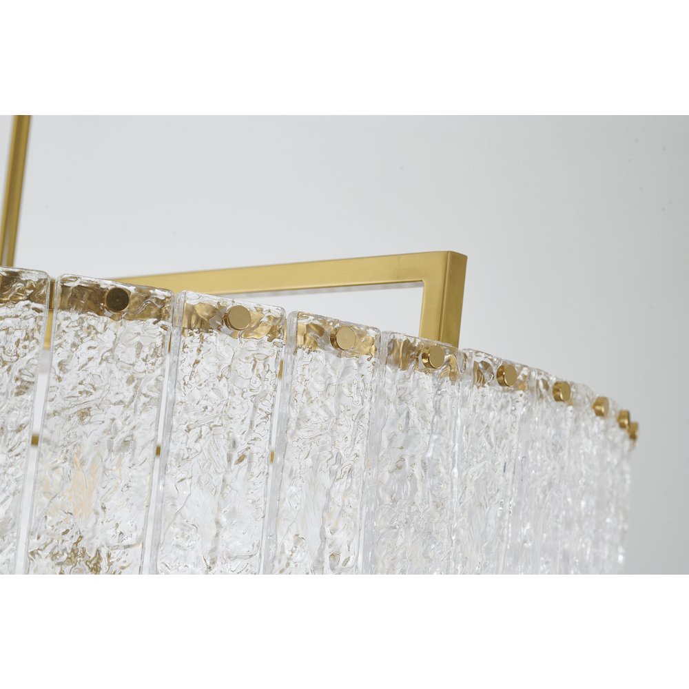 8-Light Brass Chandelier With Hanging Clear Rippled Glass. Picture 6
