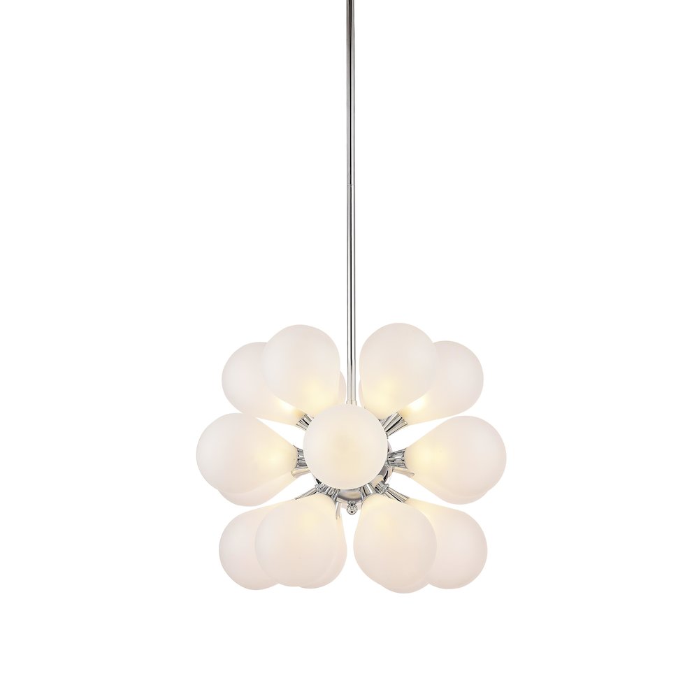 19-Light Chrome Chandelier With White Glass Shades. Picture 1