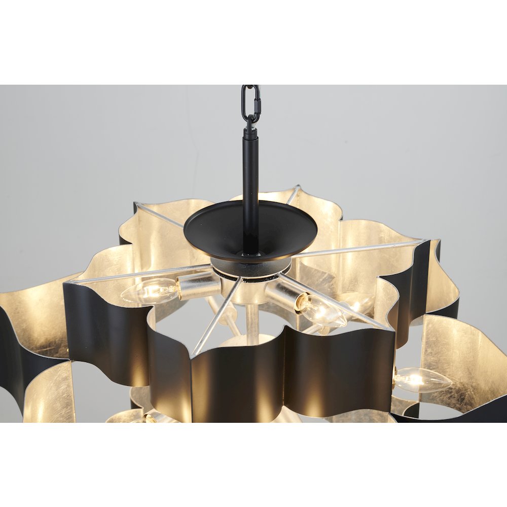 12-Light Matte Black Iron Chandelier With A Silver Leaf Interior. Picture 5