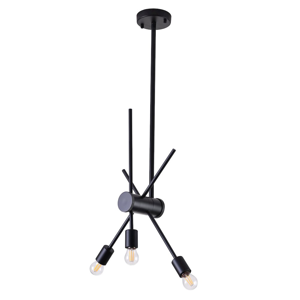 3-Light Matte Black Chandelier With Adjustable Arms. Picture 2