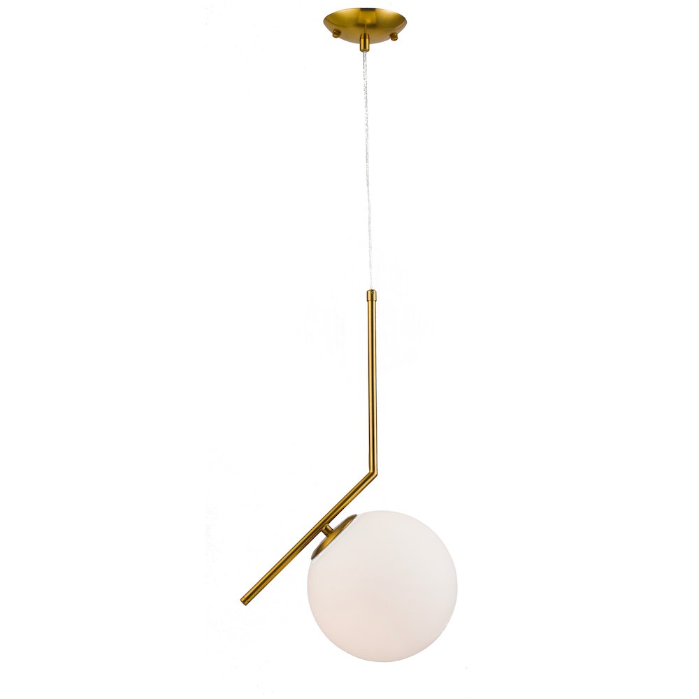 1-Light Brass Iron Single Pendant With A Milk White Glass Shade. Picture 1