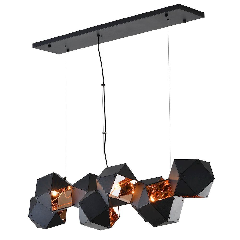 8-Light Black Block Chandelier With A Copper Interior. Picture 1
