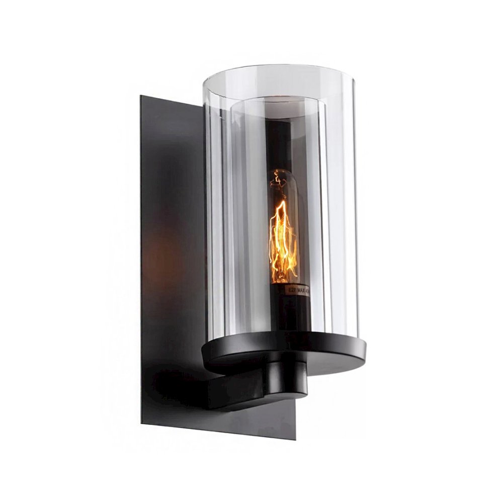 1-Light Black Metal Wall Sconce With A Clear And Smoke Glass Shade. Picture 1