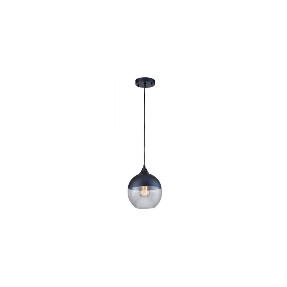1-Light Matte Black Single Pendant With A Clear Glass Shade. Picture 1