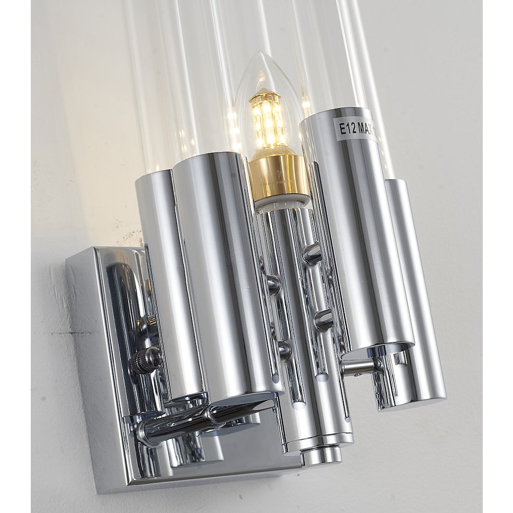 1-Light Shiny Nickel Metal Wall Sconce With Clear Glass Rods. Picture 2