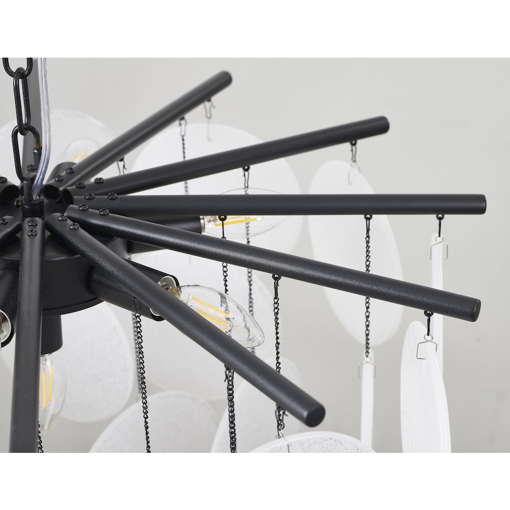 7-Light Satin Black Chandelier With Frosted White Glass Petals. Picture 4