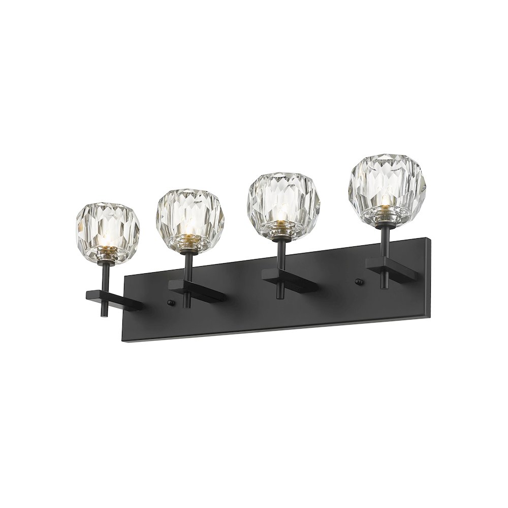 4-Light Black Wall Sconce With Clear Crystal Shades. Picture 2
