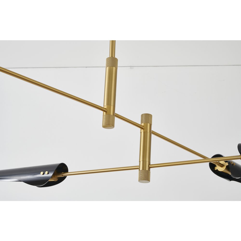4-Light Gold Chandelier With Black Shades. Picture 2