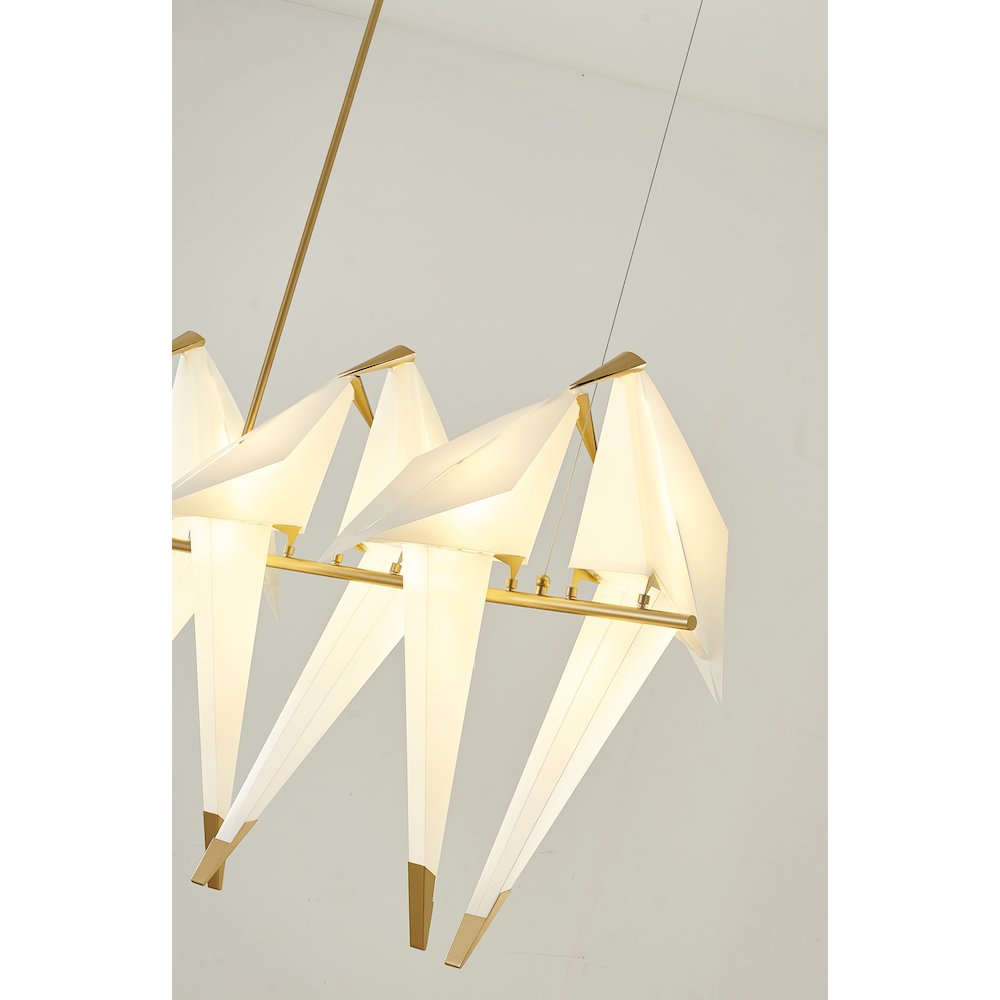 5-Light Gold LED Chandelier With White Plastic Birds. Picture 3