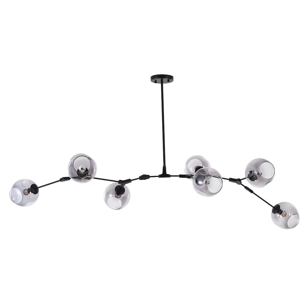 7-Light Black Metal Chandelier With Smoke Glass Shades. Picture 2